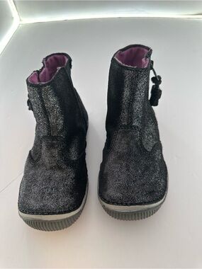 Stride Rite Girls Black Glitter Ankle Boots with Pink Lining Size 8.5M